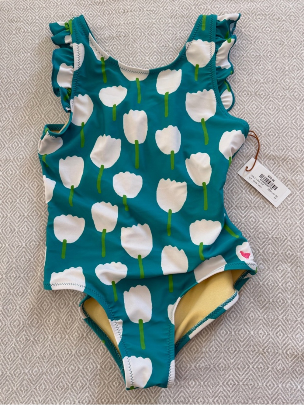 Pink Chicken Liv Bow Swimsuit in White Tulip print Size 8Y NWT